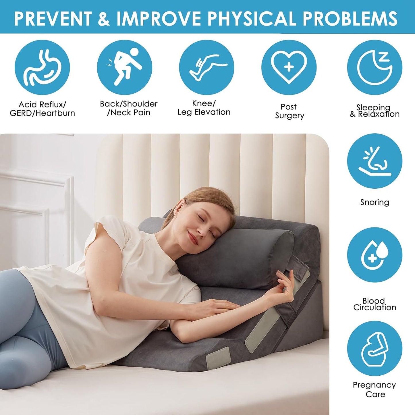 MEGCXIT Wedge Pillow Set for After Surgery, Bed Wedge, 3PCS, White/Grey