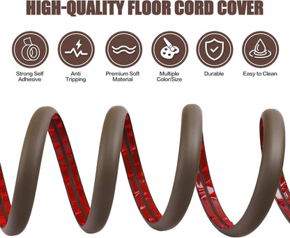 Floor Cord Cover Self Adhesive Cord Hider,10FT Cable Management, Extension Strip Protector for Wires, Prevent Cable Trips for Offices, Gyms, Exhibitions Cavity 0.39"(W) x 0.27"(H) BrownWood