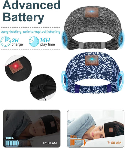 2-Pack Sleeping Headphones, Headband Headphones with Ultra-Thin HD Stereo Speaker, Bluetooth Headband for Sports, Workouts, Insomnia, Yoga, Air Travel, Meditation - Black&Grey