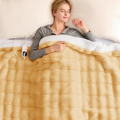 Homemate Heated Blanket Electric Throw - 50"x60" Heating Blanket Throw 1/2/4/6/8 Hours Auto-Off 10 Heat Levels Over-Heat Protection Luxury Faux Fur Sherpa ETL Certification