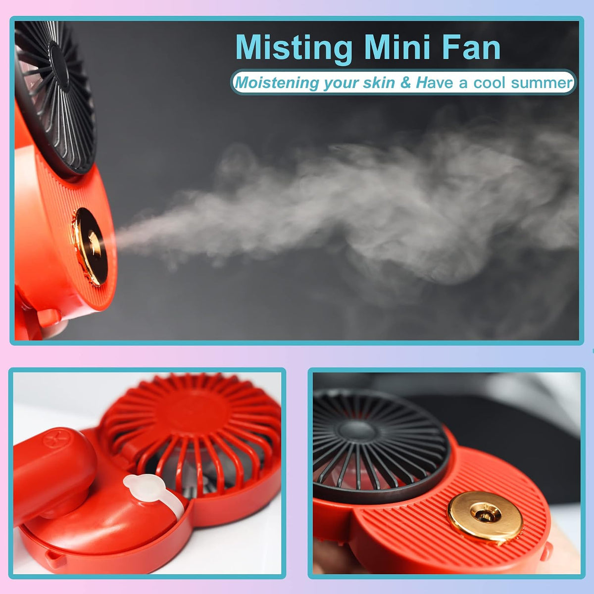 LACOVIA Cute Mouse Misting Personal Fan, Foldable Mini USB Fan(Red)