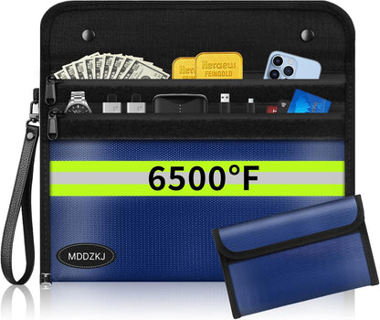 6500℉ Upgraded Fireproof Cash Bag (11.2x7.7 inch) with 2 Pockets,Small Fireproof Safe with 2 Zipper,Storage Cash,Legal Documents Safe,10 Layers of Heat Insulated Materials(2 Pack)