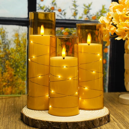 Nimiko Flickering Flameless LED Candles,Battery Operated Candles 24 Pcs with Embedded Star String,Acrylic LED Pillar Candles with Remote,Suitable for Home Decoration to Create an Atmosphere (White)