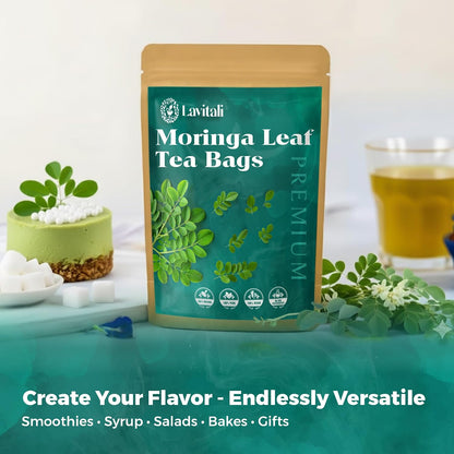 Lavitali, Moringa Leaves Tea | 120 tea bags, 100% Pure Herbal Tea | Caffeine-Free, Eco-Friendly Filter Bags | Daily Natural Botanical, Hot or Iced Herbal Infusion