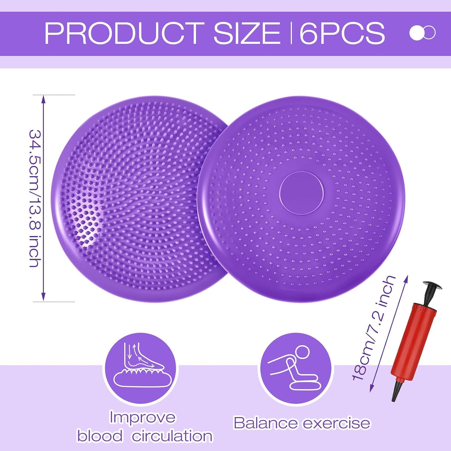 Amylove 6 Pcs Wiggle Seat Inflated Wobble Cushion for Sensory Kid 13 Inch Balance Disc Kids Flexible Seating Exercise Sensory Pad Chair Cushion for Classroom Office School (Bright)