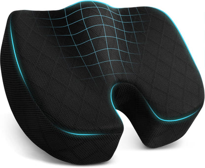 TushGuard Seat Cushion - Memory Foam Sitting Pillow for Office Chair, Car Seat, Airplane, Bleacher - Sciatica & Hip & Coccyx Pain Relief Desk Chair Cushion for Long Sitting Office Workers, Car Drivers