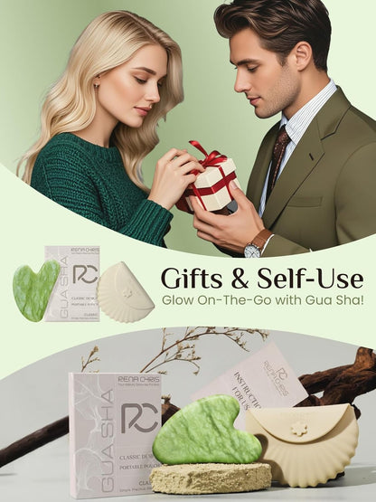 Rena Chris Gua Sha Facial Tools, Stainless Steel Guasha Tool for Acupuncture, Manual Massage Tool for Jawline Sculpting and Puffiness Reducing, Gua Sha Facial Massage Tool, Skin-Care Gift (Silver)