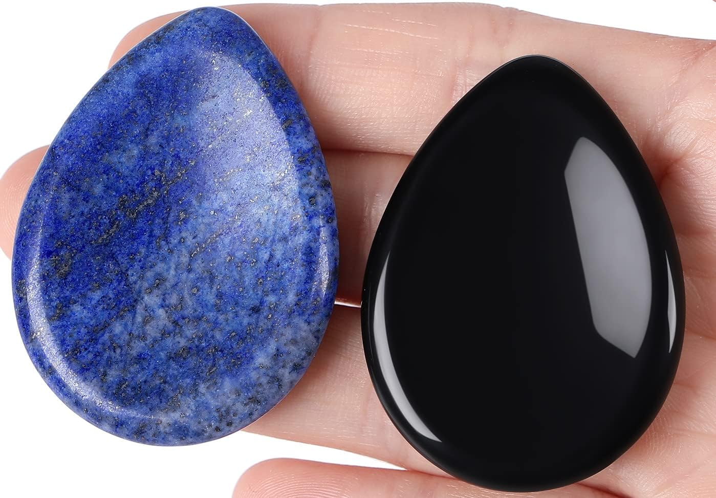 2PCS Worry Stone for Anxiety Tigers Eye Amethyst Healing Crystals Hand Thumb Stones Pocket Gemstones Meditation Accessories Oval Crystal Natural Relax Palm Stone Anxiety Relief Items Stocking Stuffers