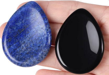 2PCS Worry Stone for Anxiety Tigers Eye Amethyst Healing Crystals Hand Thumb Stones Pocket Gemstones Meditation Accessories Oval Crystal Natural Relax Palm Stone Anxiety Relief Items Stocking Stuffers