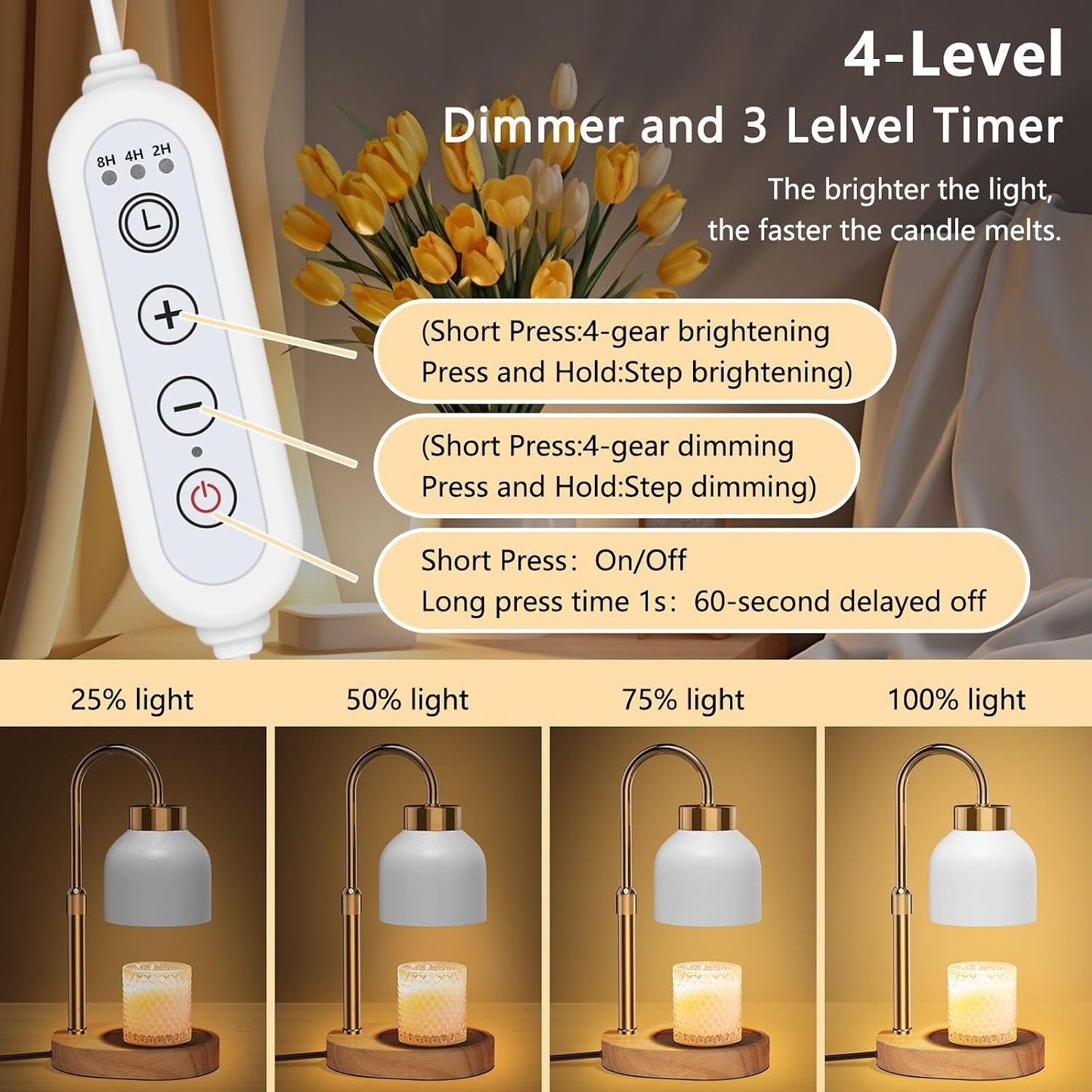 Candle Warmer Lamp with Timer and Dimmer, Height and Brightness Adjustable, Black Electric Wax Warmer for Women Mom, Best Birthday and House Warming Gift New Home Decor
