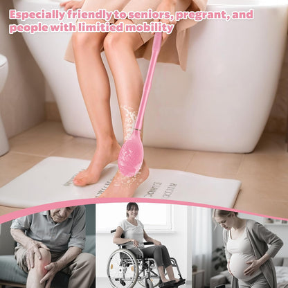 New Foot Brush with Adjustable Long Handle, 3-in-1 Foot Scrubber for Wet or Dry Brushing, 10.2’’- 27.5’’ Foot Scrub Brush for Senior, Pregnant, Disabled, or Injured, Gift-Box Packed(White)