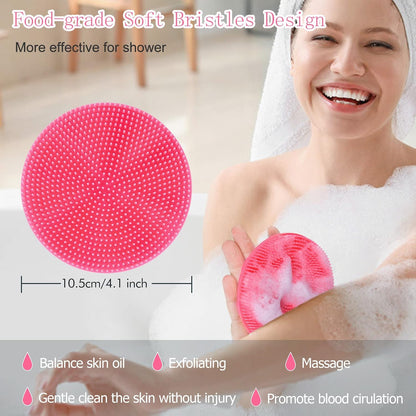 INNERNEED Food-Grade Soft Silicone Body Scrubber Shower Brush Handheld Cleansing Skin Brush, Gentle Exfoliating and Lather Well (Dark Green)