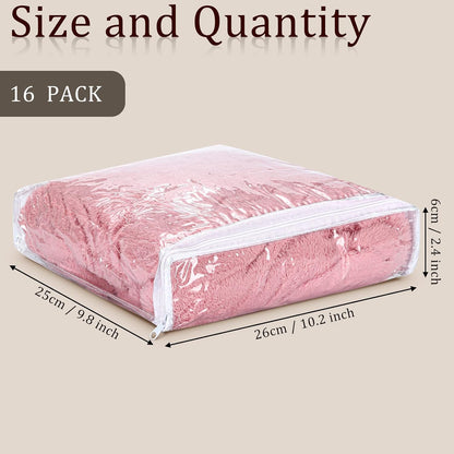 Kingdder 16 Pcs Clear Zippered Storage Bags Plastic Sweater Bag with Zipper