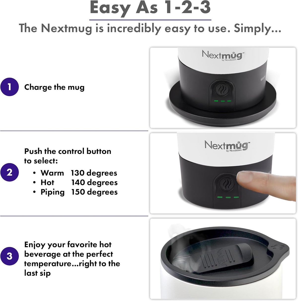 Nextmug Go - Temperature-Controlled, Self-Heating Travel Mug