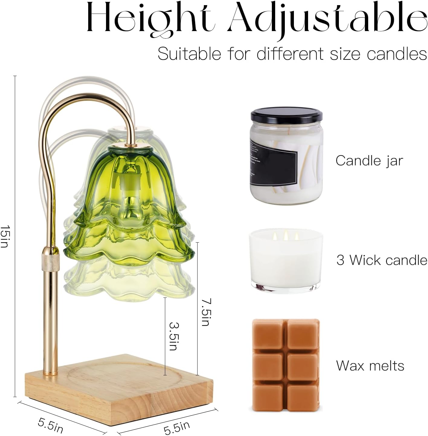 Candeldo Candle Warmer Lamp with Timer: Flower Gold Candle Lamps Height Adjustable Wax Melt House Warming Gifts New Home Decor Mothers Day Birthday Gift for Women Mom