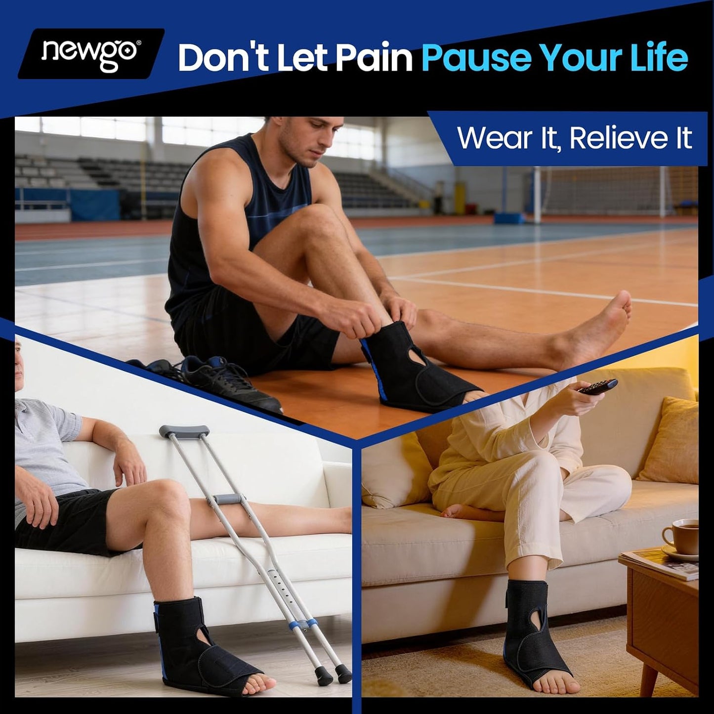 NEWGO Foot Ice Pack Wrap for Plantar Fasciitis, 60-Minute Long Lasting Heel Ice Pack with Ice Grids Design for Foot Surgery, Sprained Ankle, Heel Pain, Swelling