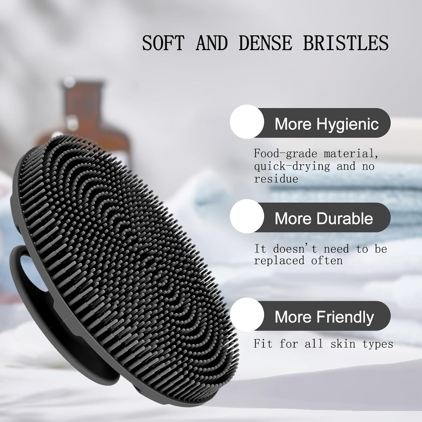 INNERNEED Food-Grade Soft Silicone Body Scrubber Shower Brush Handheld Cleansing Skin Brush, Gentle Exfoliating and Lather Well (Dark Green)