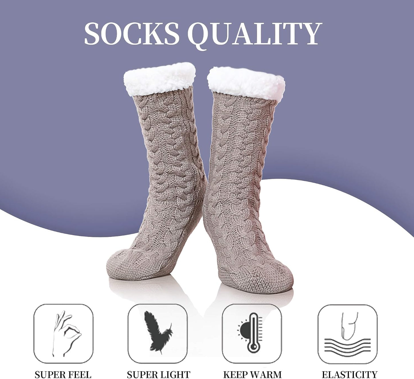 SDBING Women's Winter Super Soft Warm Cozy Fleece Lined Fuzzy Slipper Socks with Grippers