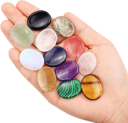 DUQGUHO Worry Stones for Anxiety, Meditation Reiki Relax Thumb Worry Stones, Crystals and Healing Stones Bulk 12PCS, Stress Relief Gifts for Women