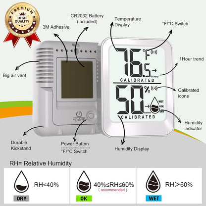 3 Pack Room Thermometer Indoor Hygrometer Digital Mini Humidity Meter Gauge with Temperature and Humidity Monitor Sensor for House, Pet, Plant, Incubator - Battery Included