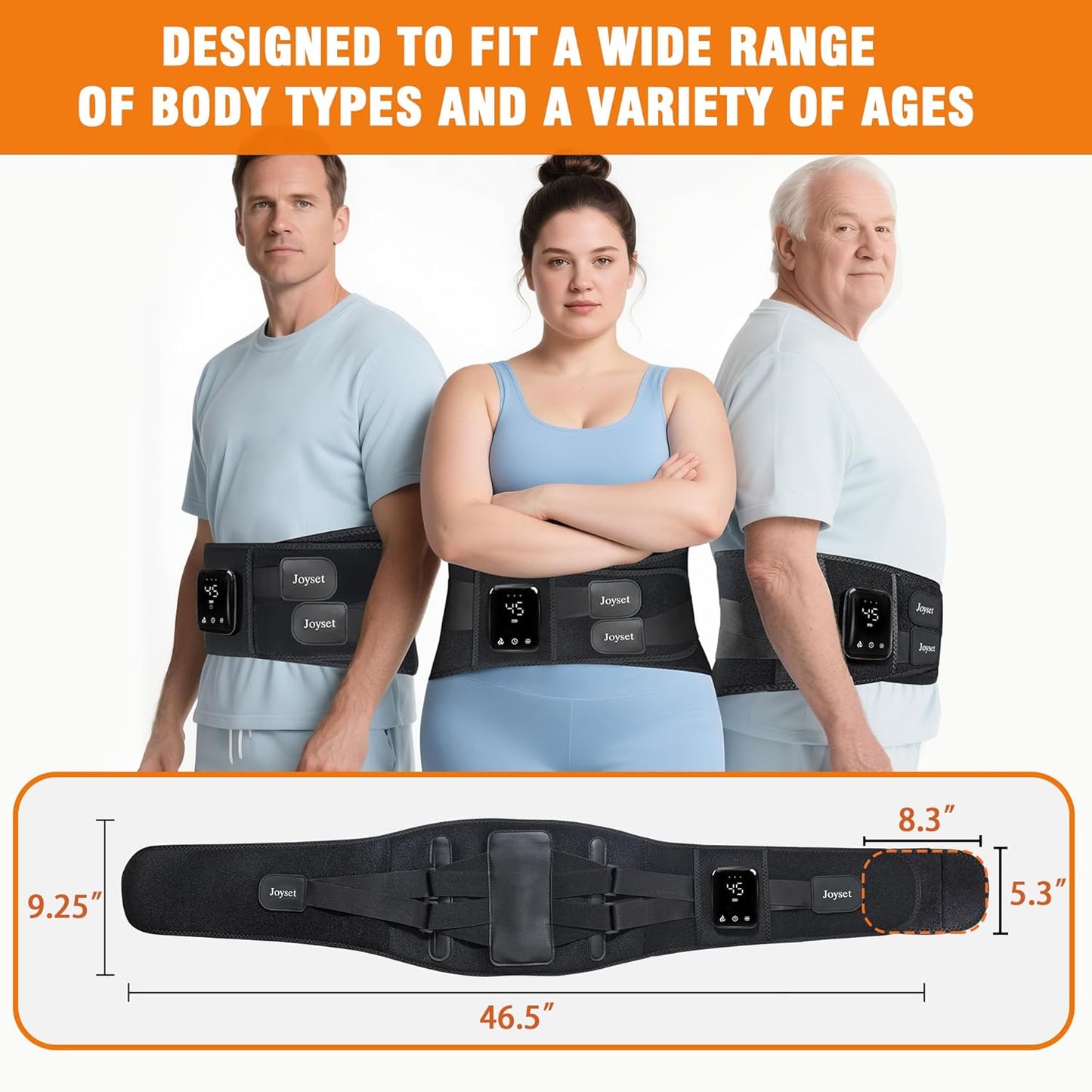 Joyset Cordless Heating Pad for Back, 5 Heat & 5 Vibration | Wearable Lower-Back Warmth with 5000mAh Battery, 47-60 in Fit, Support Stays, LED Controls,Timer Settings,Gifts for Mom Dad