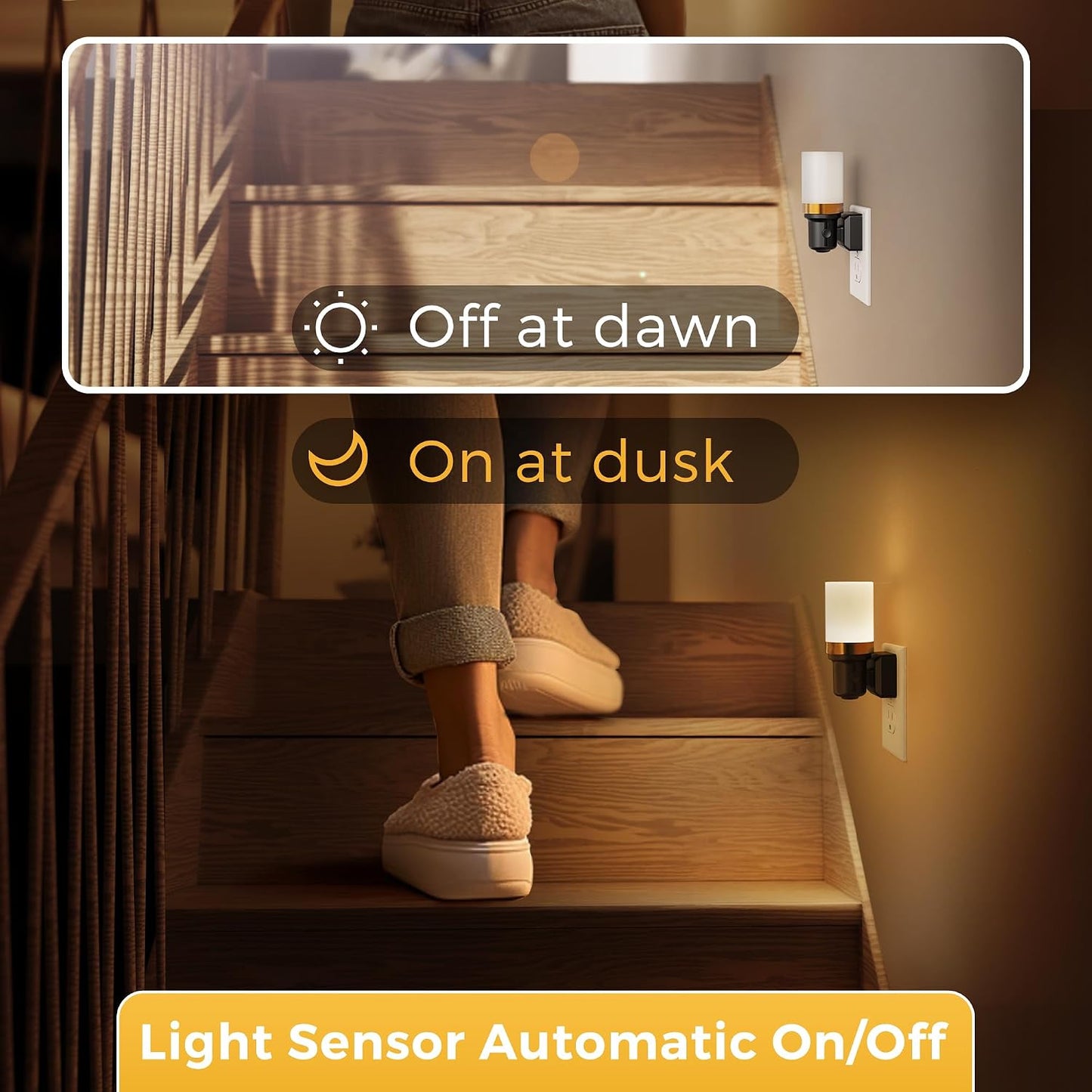 L LOHAS LED Night Light, Dimmable Night Lights Plug into Wall, Automatic Night Lights Plug in with Auto Light Sensor,Adjustable Brightness Amber LED Night Light, for Bedroom Hallway Home Decor
