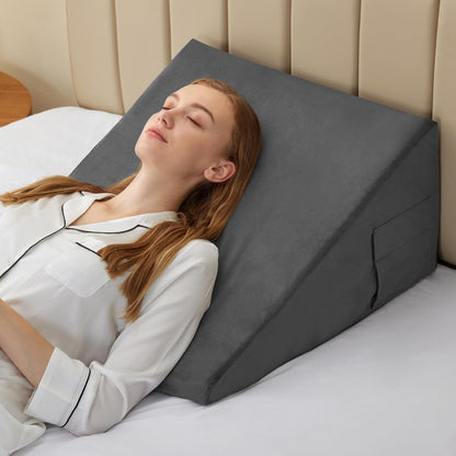 Bedluxe Wedge Pillow, 10 inch Bed Wedge Pillow for Headboard, Pillow Wedge for Acid Reflux Relief, Sleeping, Back Pain Relief, Snoring, Triangle Pillow Wedge, White/Grey