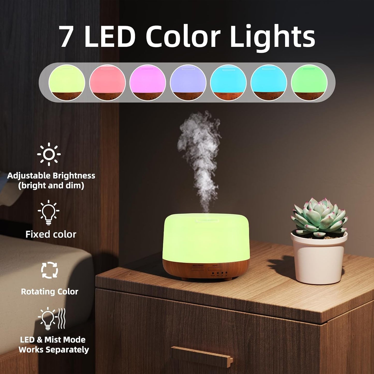 SPLITSKY Aromatherapy Essential Oil Home Diffuser with Remote Control, 300ML Large Room Cool Mist Air Humidifier, 8 Hours Quiet Operation, Timer, 7 Colors LED Night Night，Suitable Home,Yoga.