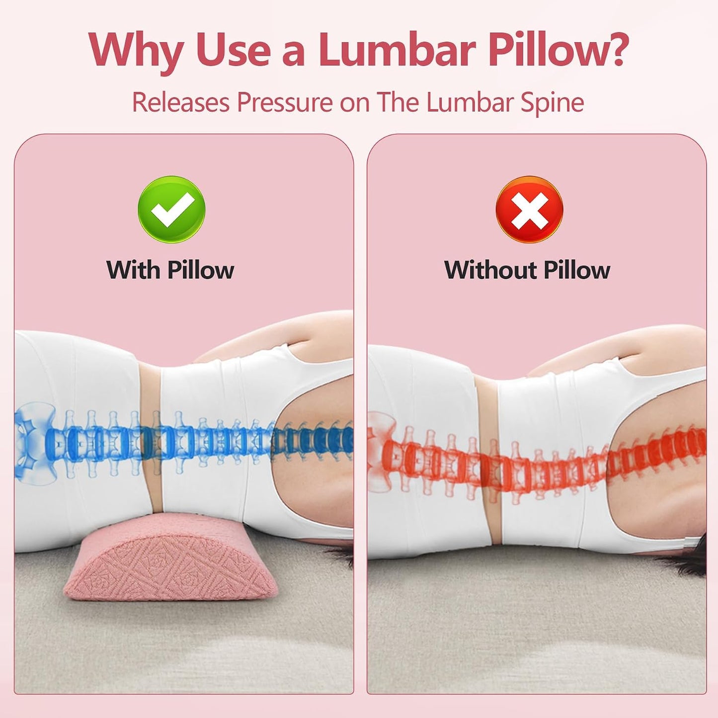Cozyhealth - 3.15"H*23.6"L - Soft Lumbar Pillow for Sleeping, Memory Foam Back Lumbar Support Cushion for Lower Back Pain Relief Bed Waist Sleep Support Pillow for Side, Back Sleepers (White, Large)