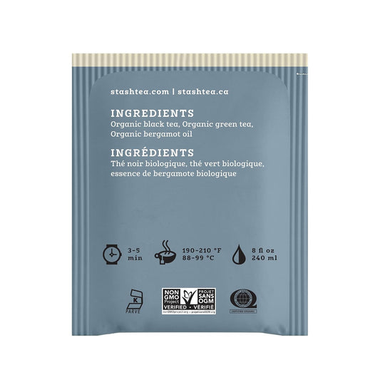 Stash Tea Organic Earl Grey Black Tea, Caffeinated, Non-GMO Project Verified, Serve Hot or Iced, 96 Tea Bags, 16 count (6 pack)