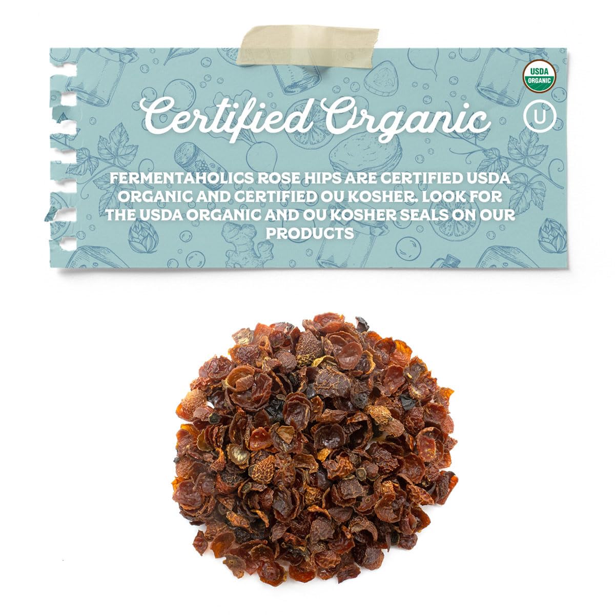 Fermentaholics Rose Hips – 4 oz – USDA Certified Organic Dried Herb – Ideal for Kombucha Secondary Fermentation