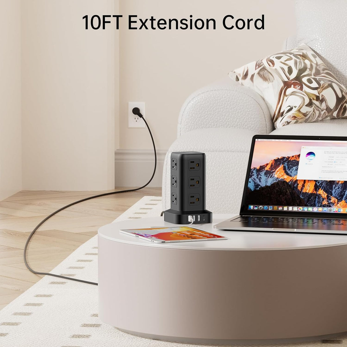 Extension Cord with Multiple Outlets, SMALLRT Power Strip Tower, Outlet Extender with 12 AC Outlets 4 USB, 6.5FT Extension Cord for Home Dorm Room, Office Supplies,Overload Protection