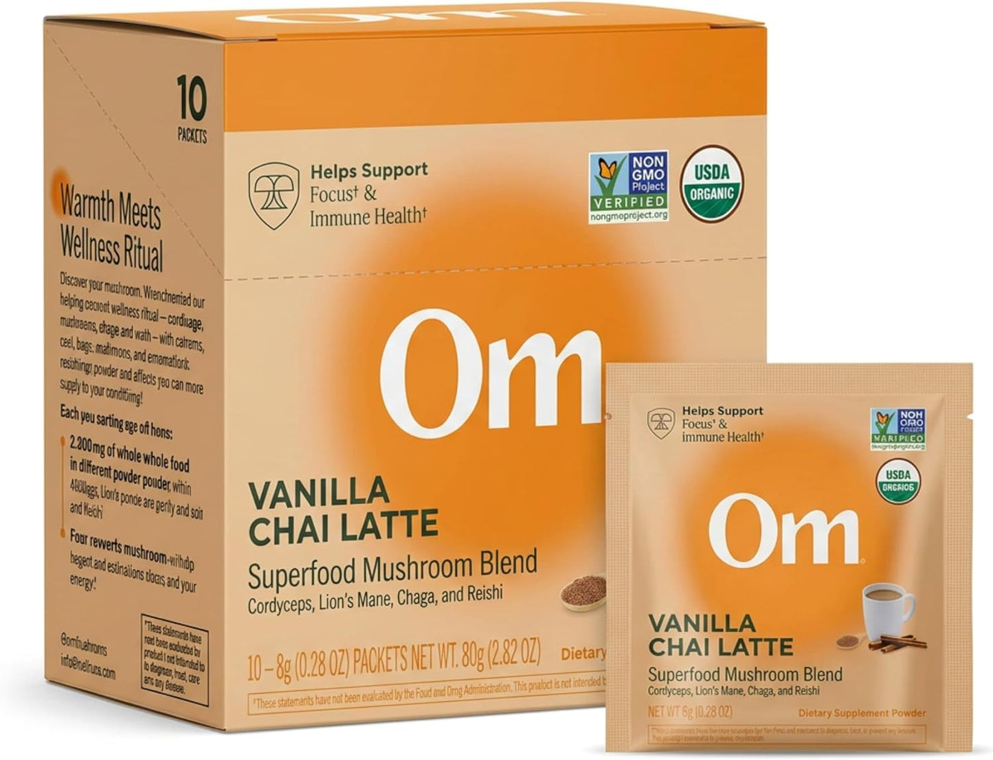 OM MUSHROOM SUPERFOOD Matcha Latte Blend – Green Tea Mushroom Powder with Lion’s Mane, Reishi, Chaga & Turkey Tail – Focus, Calm & Stress Support – 8.47 oz Canister (30 Servings)