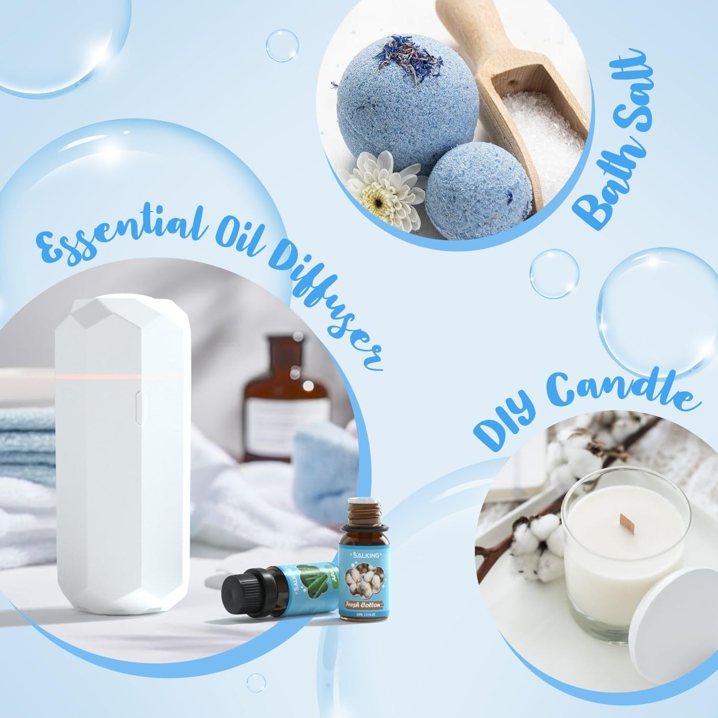 SALKING Floral Essential Oils Set, Premium Pure and Natural Essential Oils, Fragrance Oil Scented Oils for Oil Diffusers 6 x 10 ML - Lavender, Rose, Jasmine, Cherry Blossom, Gardenia, Chamomile