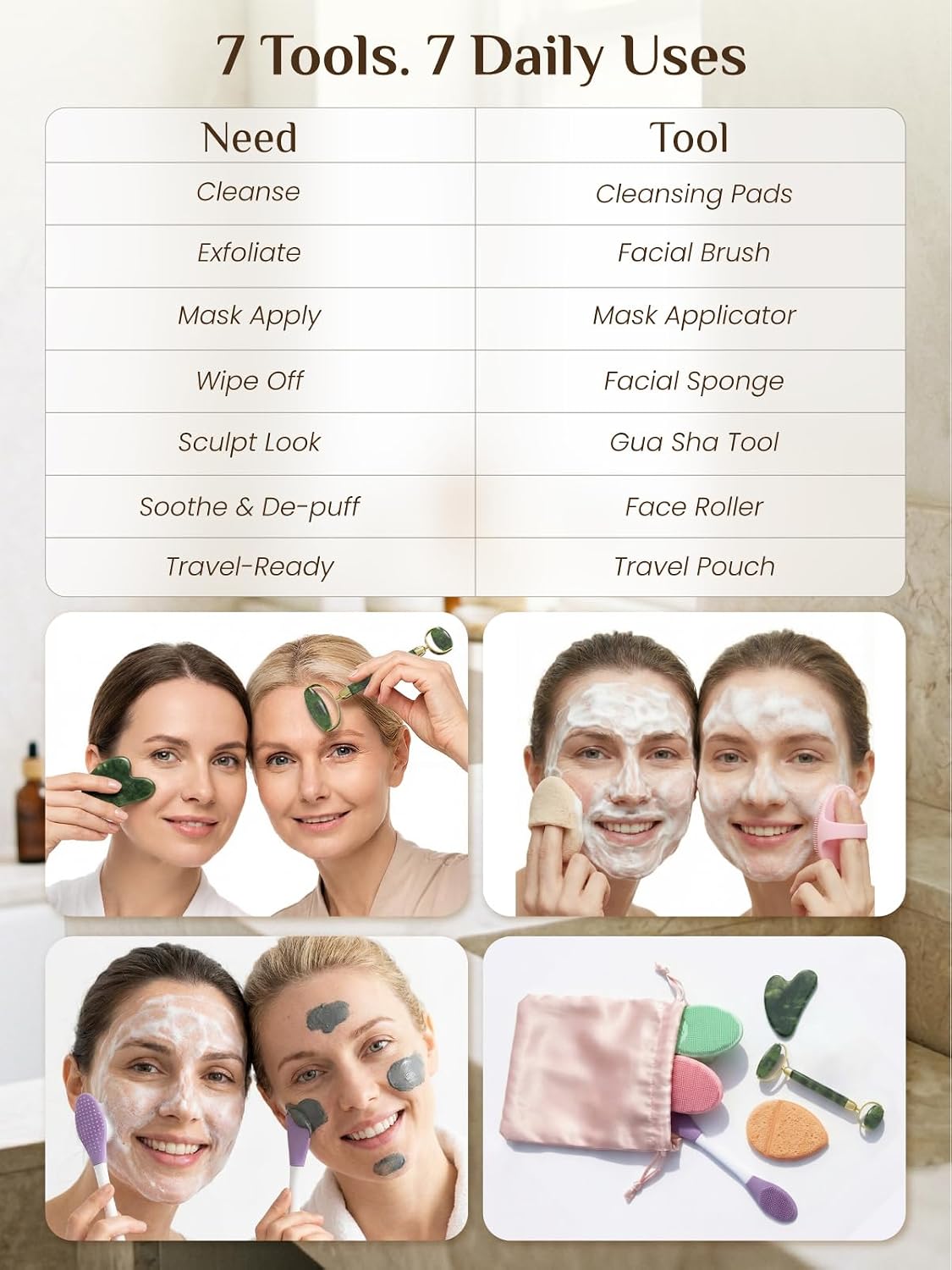 Rena Chris Gua Sha and Face Roller Set: Anti-Breakage Jade Roller for Long-Lasting Use, Jawline Sculpting and Puffiness Reducing, Gua Sha Facial Tools for Self Care Gift (Green)