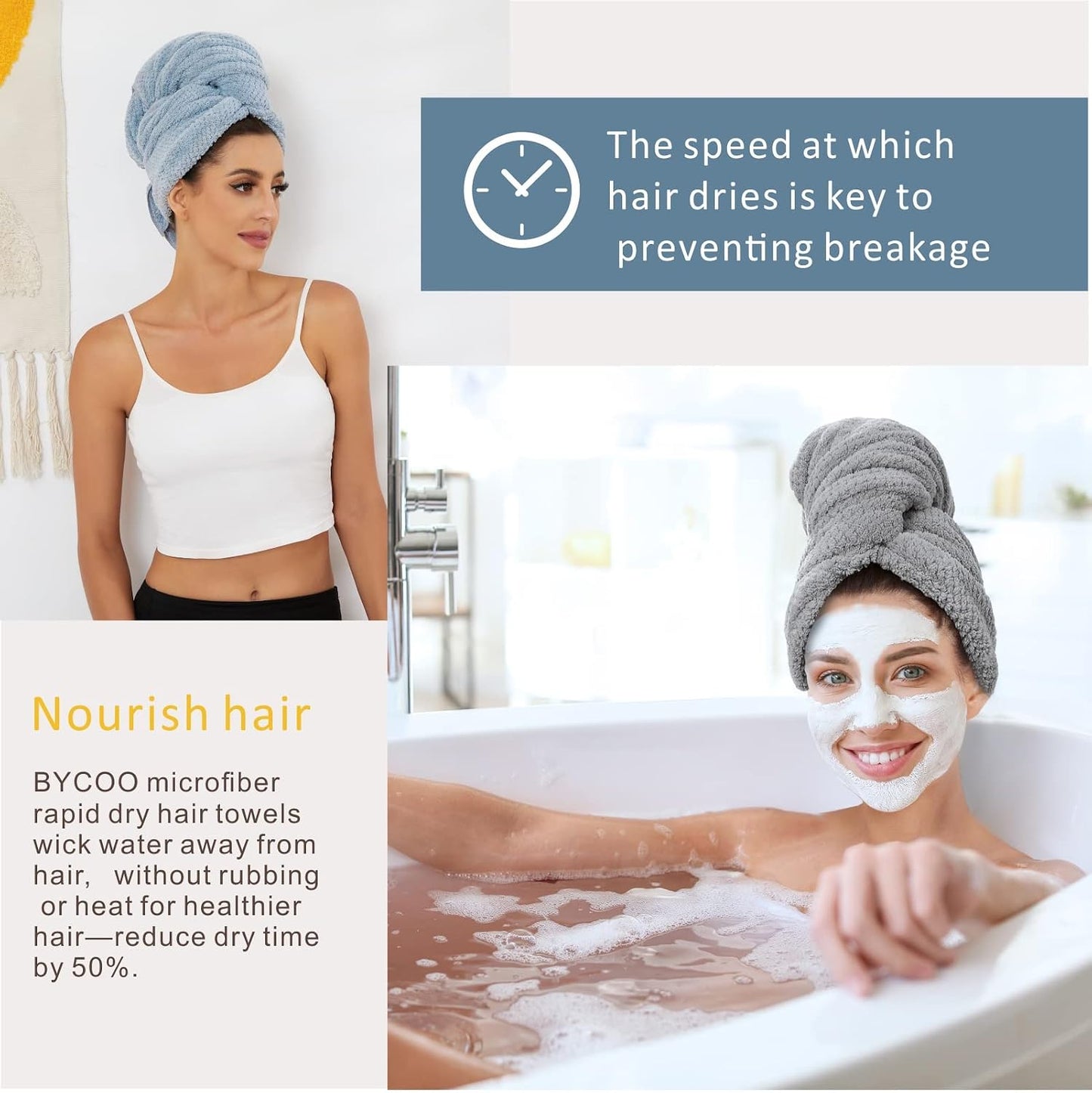 Large Microfiber Hair Towel Wrap for Women, Anti Frizz Drying Towel, Fast Dry Turban Wet Hair, Long, Thick, Curly Super Absorbent Soft Towels - White