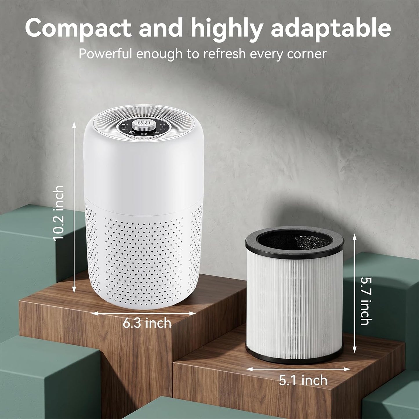 2 Pack YARIKI Air Purifiers for Bedroom with H13 True HEPA Filter,360° Air Intake,Essential Oil Diffuser,Night Light, 24dB Quiet Compact Air Purifier,P60