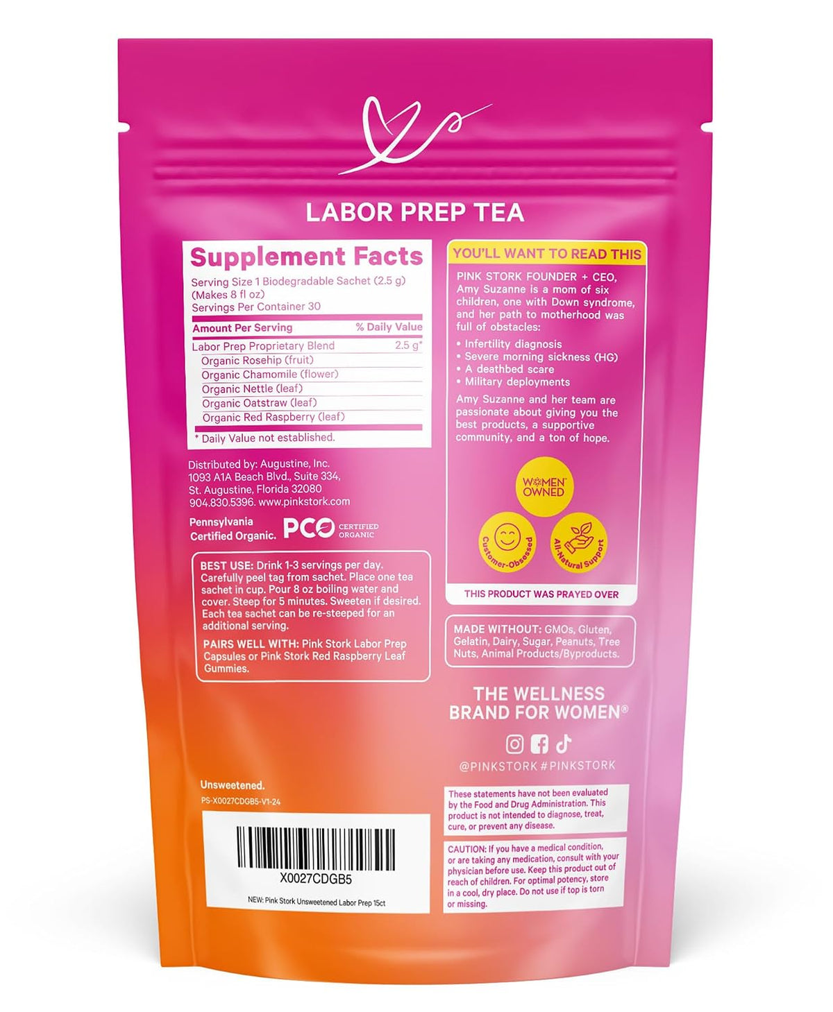 Pink Stork Organic Labor Prep Tea, Red Raspberry Leaf, Floral, 30 Cups