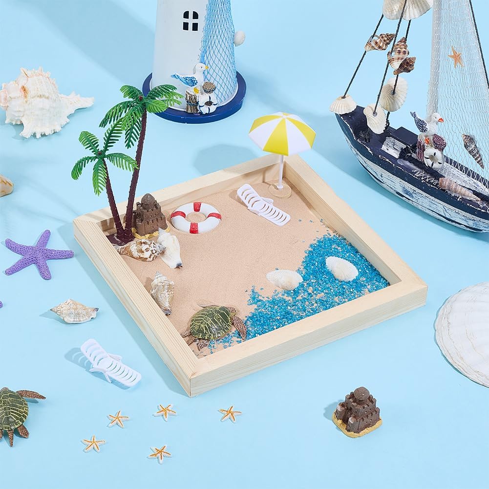 WEBEEDY Beach Zen Garden Kit for Office,Desktop Mini Zen Garden with Sand Artificial Tree Rocks & Accessories,Sand Gardens DIY Kit Meditation Decoration Gifts for Women Men,Square(6x6/15x15cm)