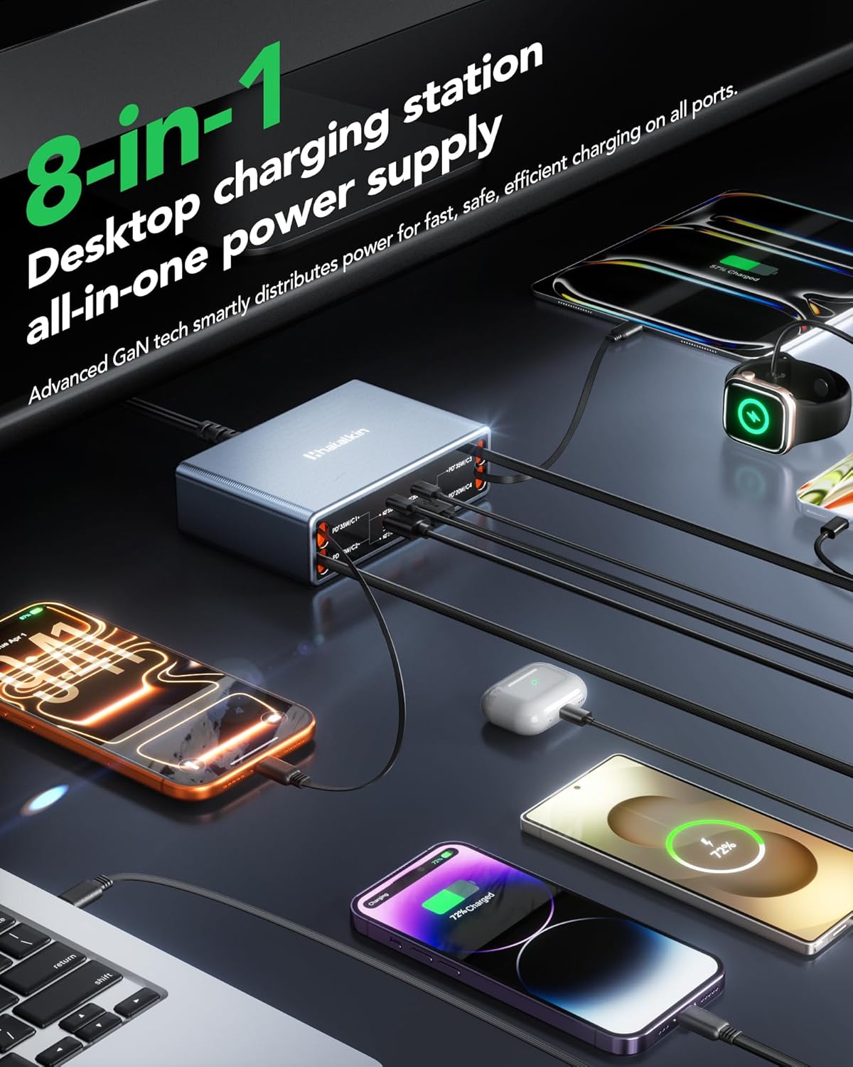 8-in-1 Retractable Charger for iPhone Duo/18 Pro Samsung Multiple Devices