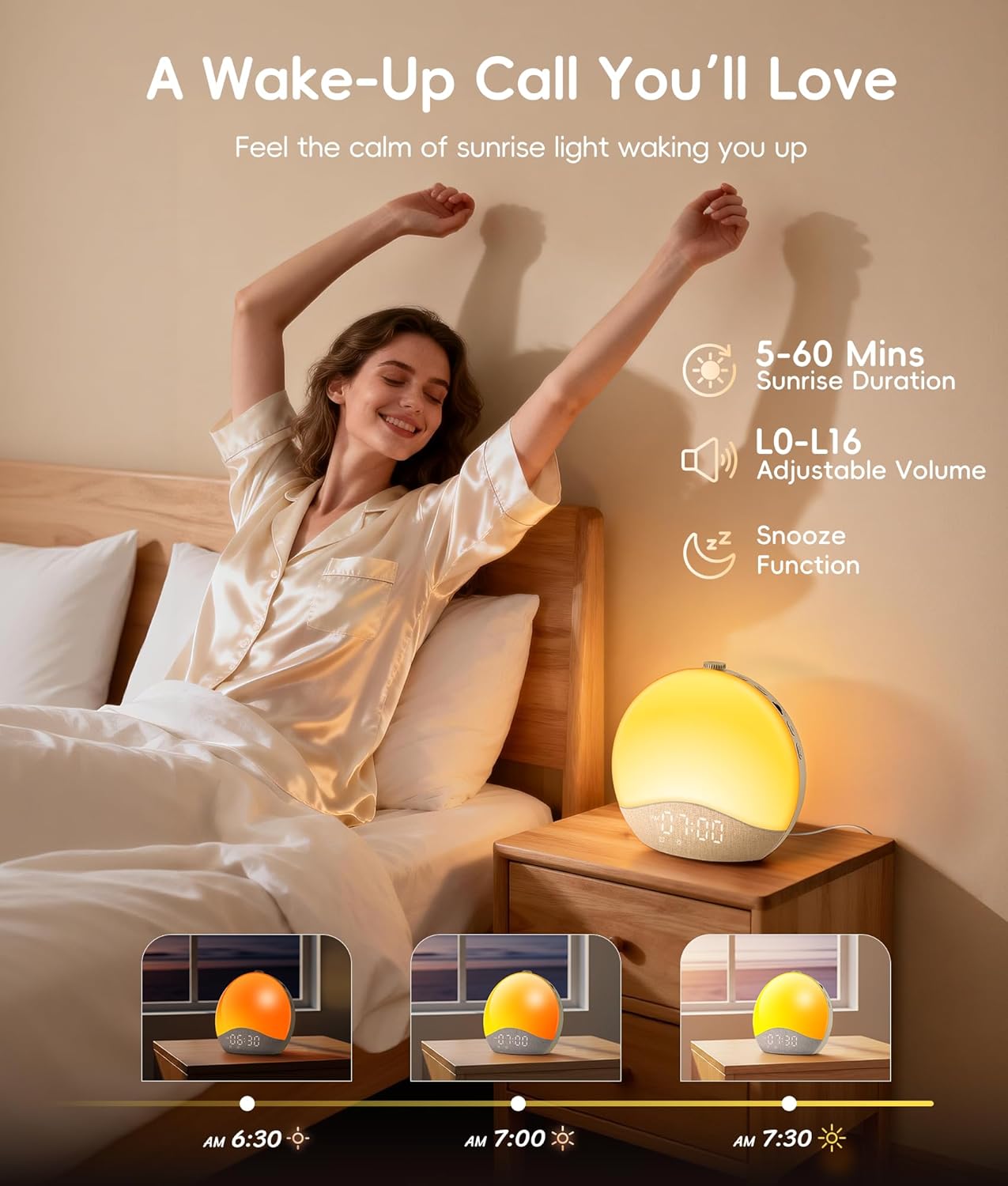ecozy Sunrise Alarm Clock, White Noise Sound Machine, Alarm Clock for Bedrooms, 26 Soothing Sounds, 17 Night Lights, Bluetooth Speaker, Sunrise Wake-Up Light for Heavy Sleepers, Adults, Kids