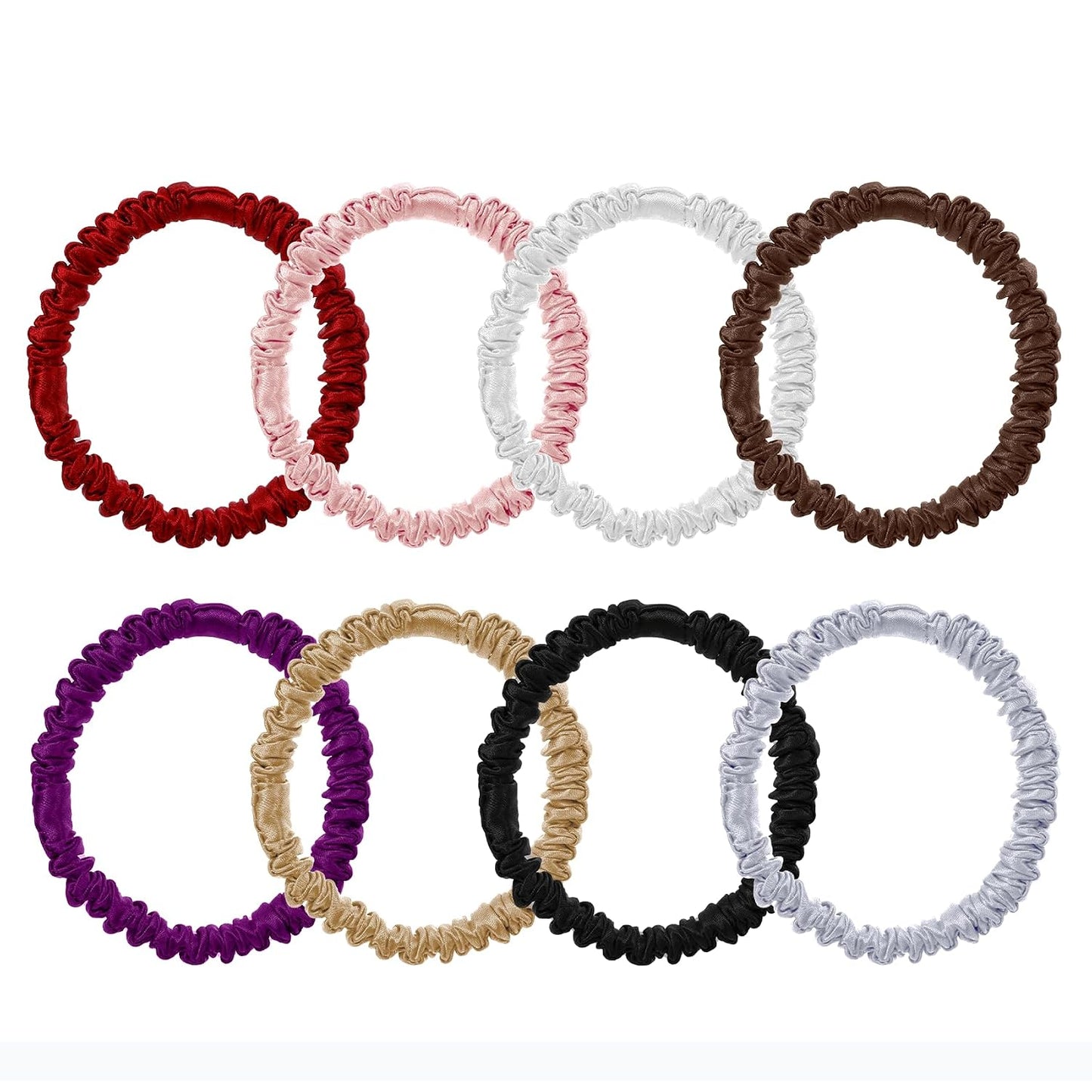 8 Pcs 100% Pure Mulberry Silk Hair Scrunchies for Women & Girls - Silky Hair Ties for Thick, Thin or Curly Hair - Bulk Pack Satin Sleepy Scrunchies in Black