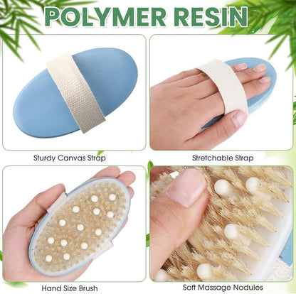 Gejoy 10 Pcs Dry Brushing Body Brush for Lymphatic Drainage Exfoliating Brush with Massage Nodule Dry Skin Body Scrubber Cellulite Shower Circulation Dead Exfoliator (4.92 x 2.56 Inches,Wood Color)
