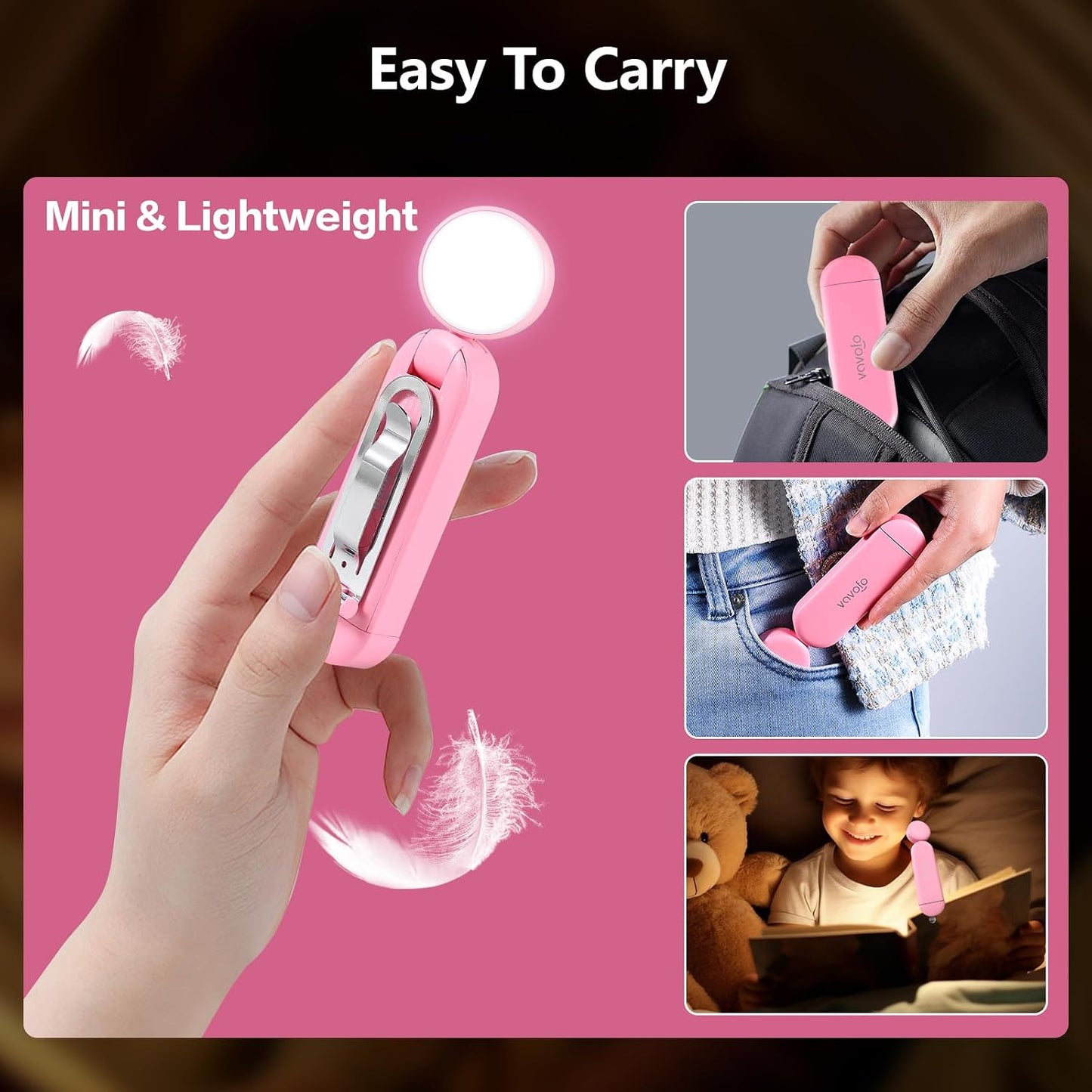 VAVOFO USB Rechargeable Book Light, Blue Light Blocking, Amber Clip-On Bookmark Shaped Reading Light, Eye Care 6 LEDs With 9 Lighting Modes for Bookworms (Grey)