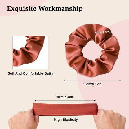 Satin Scrunchies for Women – 8PCS Blush & Brown Silk Hair Ties Set – No Crease, Frizz-Free, Gentle Elastic Hair Bands, Soft & Stylish Everyday Hair Accessories Gifts