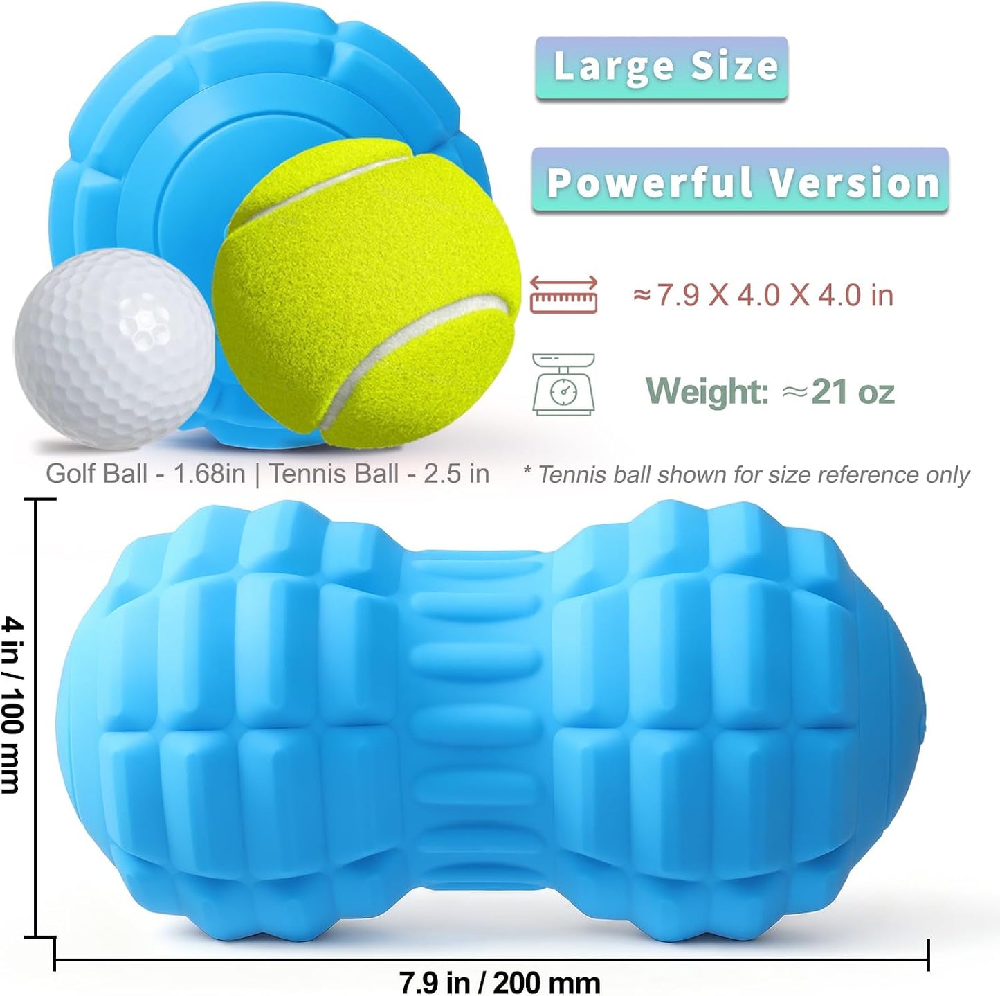 Vibrating Peanut Massage Ball – Back, Neck, Hip, Calf, Leg & Foot Muscle Roller, Trigger Point Massage Ball for Deep Tissue Myofascial Release, Silicone Shell, 4-Speed (Blue)