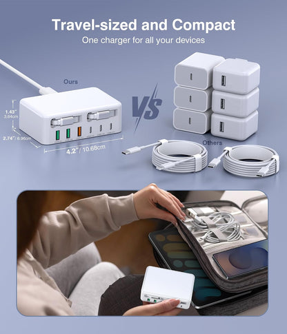 8-in-1 Retractable USB C Charger Charging Station Hub for Multiple Devices