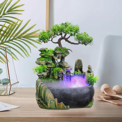 11-Inch Tabletop LED Waterfall Fountain with Mist Effect – Quiet Resin Rockery Indoor Fountain for Bedroom, Office, Meditation & Home Décor