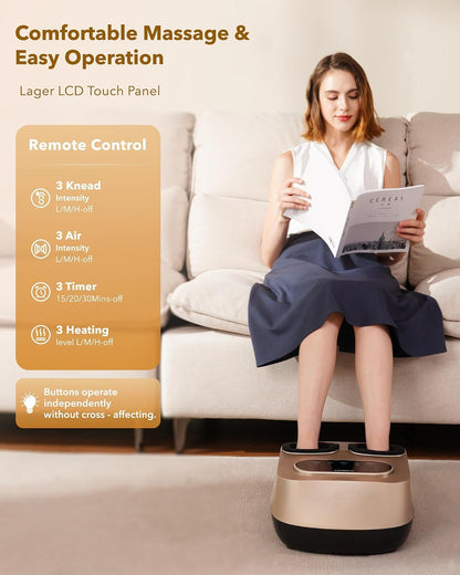 KNQZE Foot Massager with Heat and Remote, Shiatsu Deep Kneading Feet Massager for Plantar Fasciitis & Neuropathy, Foot Warmer, Gifts for Mom Women Men Dad, Fits Up to Men Size 12(Black)