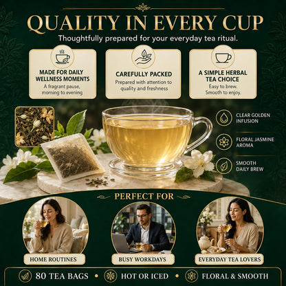 WOTIHA Jasmine Flower Tea Bags, Naturally Caffeine-Free, 80 Count, 160 g